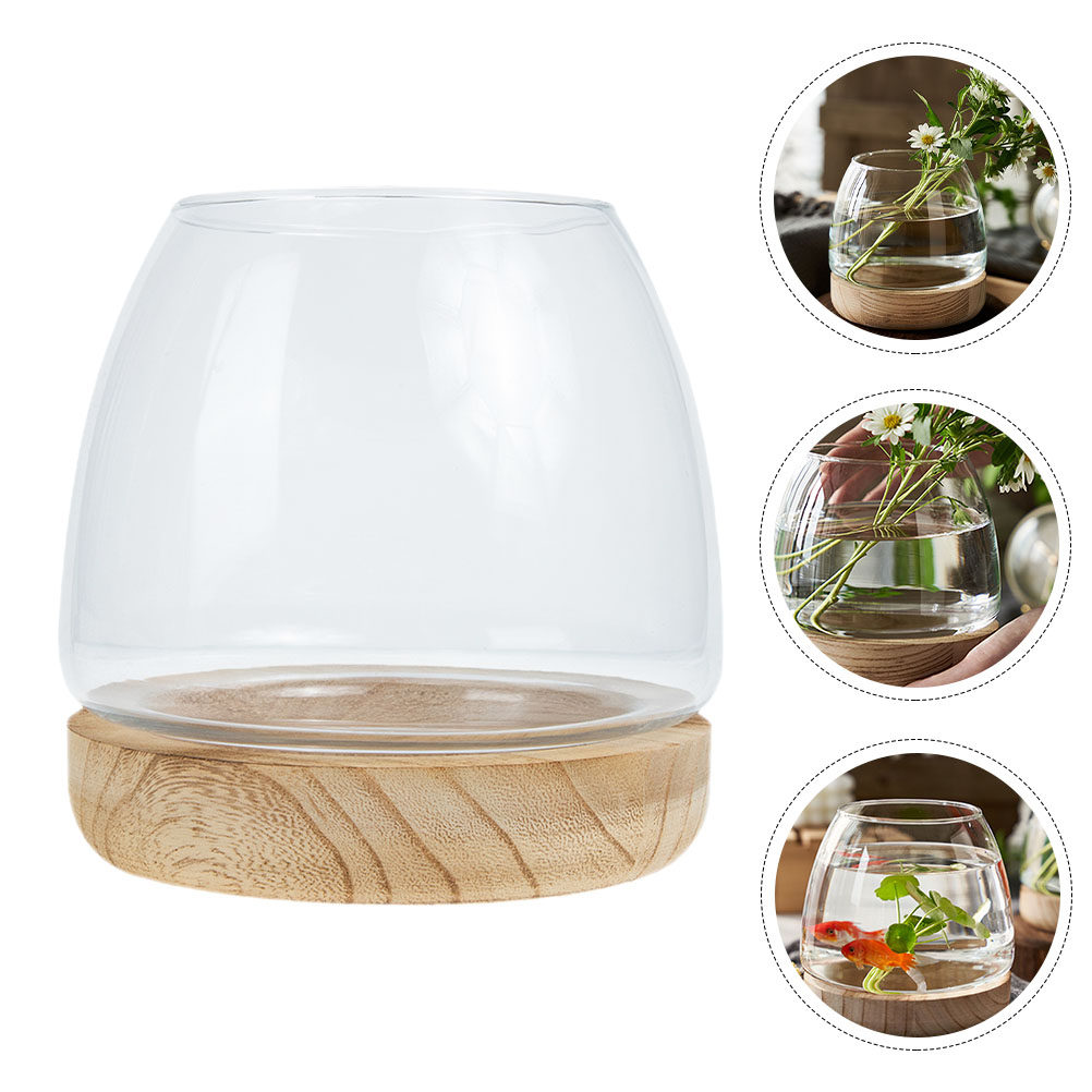 1Set Wooden Base Glass Hydropo - огляд і ціна Planted Aquarium Bowl